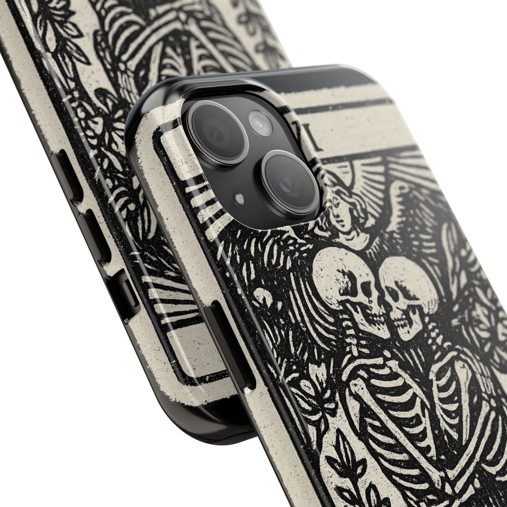 Tough Phone Case with Skeleton Lovers Design, Gothic Phone Cover, Unique Couples Gift, Halloween Accessory, Edgy Tech Design