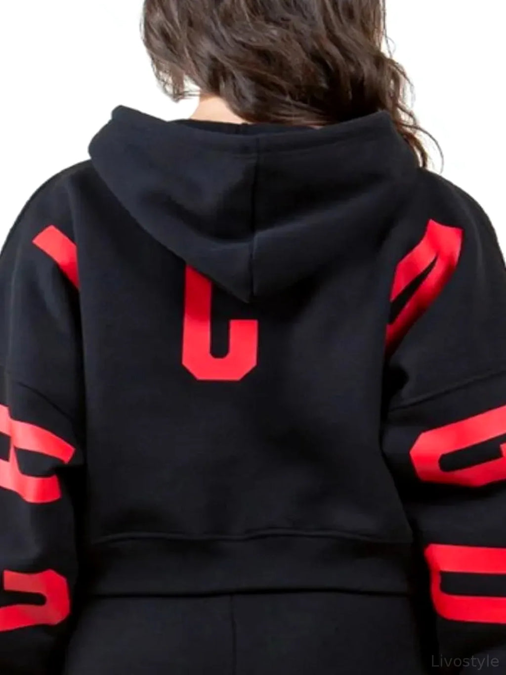 Stylish Graphic Long Sleeve Cropped Hoodie with Drawstring