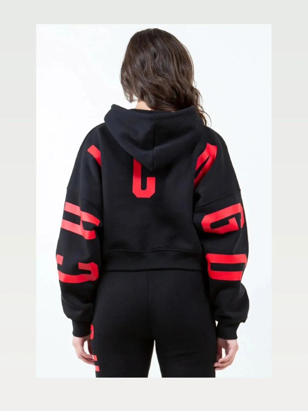 Stylish Graphic Long Sleeve Cropped Hoodie with Drawstring